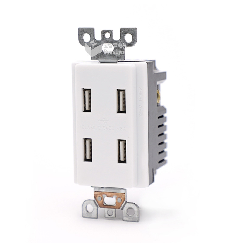 118型美国酒店KTV家庭4USB口充电墙壁插座 美标美规美式USB插座