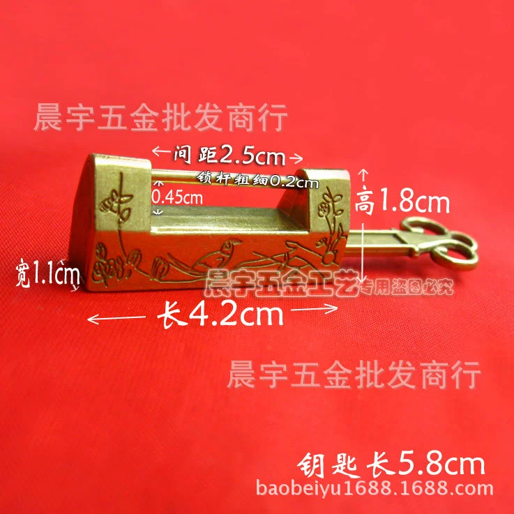Птичий замок, старомодный антикварный замок, imitation bronze lock, китайский замок, маленький бронзовый миниатюрный антикварный ретро замок, замок с горизонтальным открытием