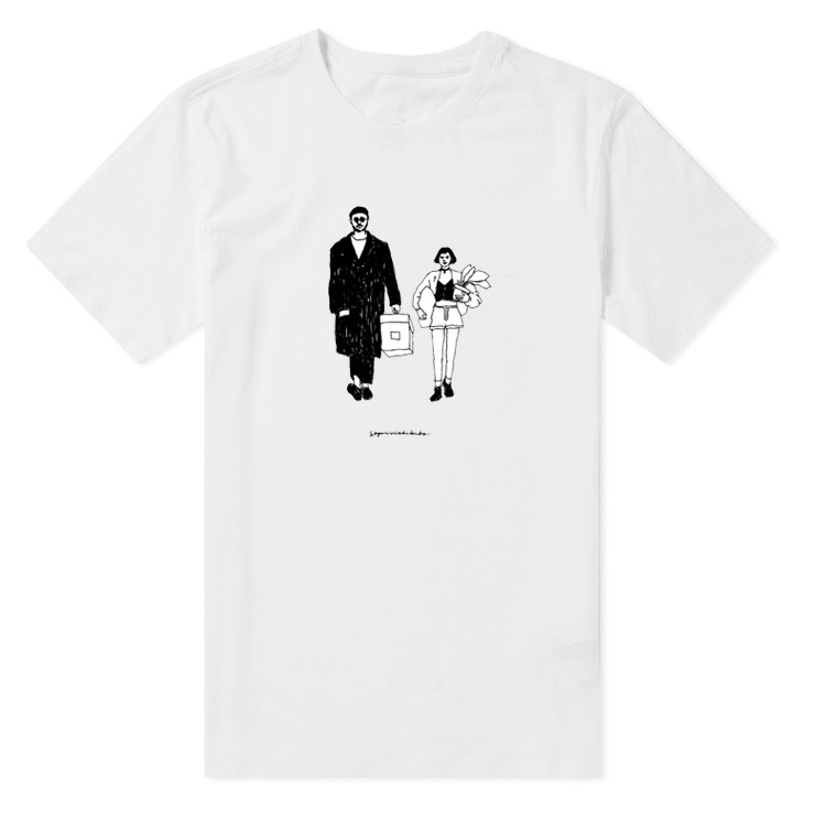 Foreign trade Japanese illustrator simple stroke line art Sayuri Nishikubo short sleeve men's and women's T-shirt Foreign trade Japanese illustrator simple stroke line art Sayuri Nishikubo short sleeve men's and women's T-shirt