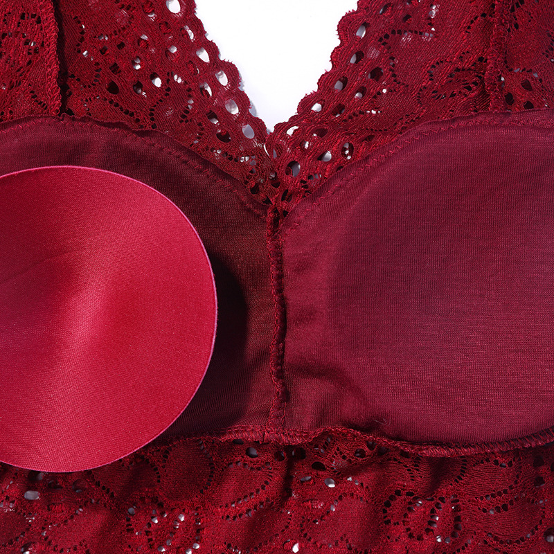 Sexy encaje espalda camisola de las mujeres slim-fit de media longitud hollow-out ropa interior delgada con almohadilla en el pecho verano