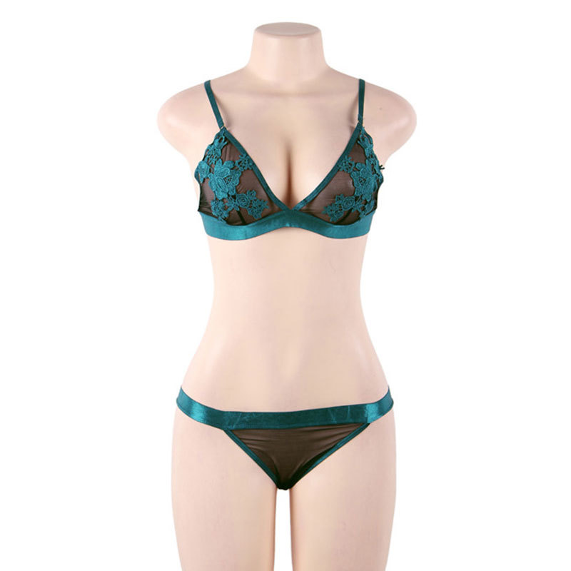 Transfronteriza cola al por mayor damas grandes bra bordado conjunto francés coqueteo sexy ropa interior pura quiere tres puntos