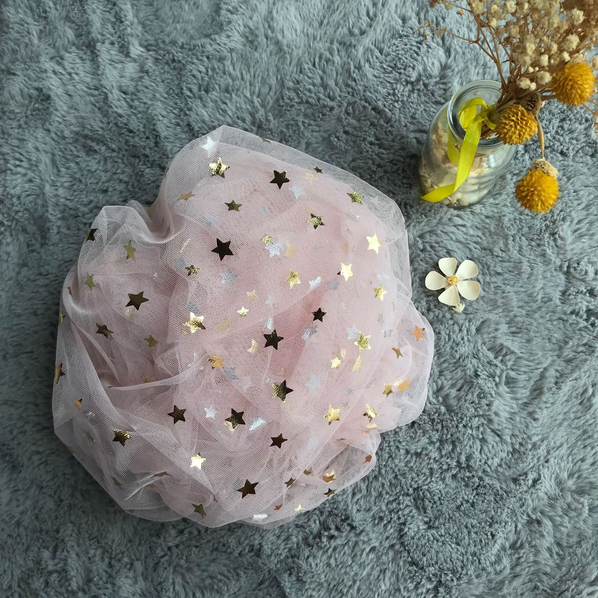 Malla hexagonal post-procesamiento dorado plata caliente tamaño estrella malla Golden Star tela gasa falda Han tela de la ropa de los niños