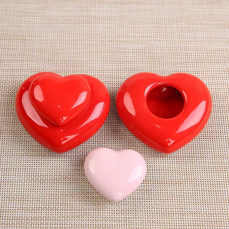 迷你心形小号陶瓷茶叶罐 糖果香粉药膏药粉罐密封储物罐制LOGO