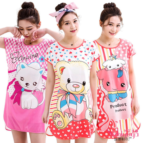 Cross-border suppliers summer cartoon girl pajama set wholesale cute women short-sleeve milk silk onesie home dress