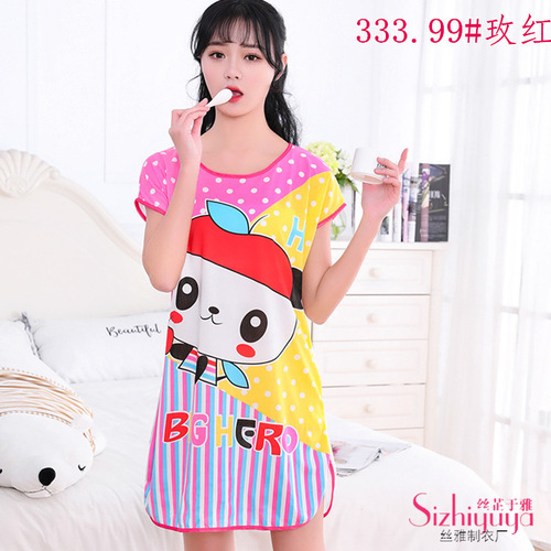Cross-border suppliers summer cartoon girl pajama set wholesale cute women short-sleeve milk silk onesie home dress