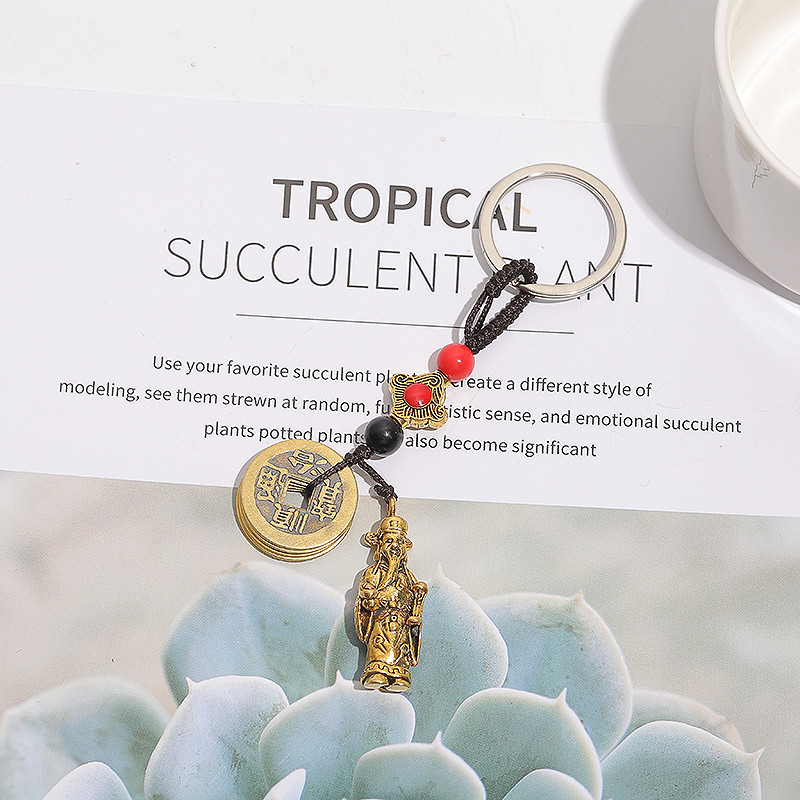 Puesto de venta caliente en lugares escénicos Cinco emperadores dinero latón llavero de coche calabaza de cobre joyería colgante regalo de evento