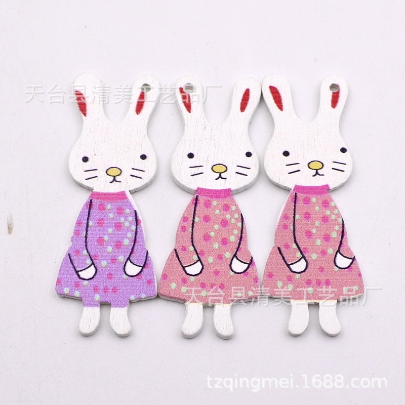 20*55mm blanco estampado gran botón de conejo decoración de madera botón de madera de conejo 50 por paquete