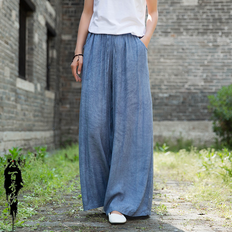 26 Spring/Summer Chinese Style Improved Tencel Tie-Dye Yoga Loose Travel Casual Tea Wear Artistic Flowing Long Pants Wide-Leg Pants