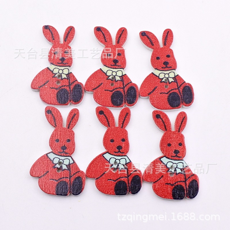 Conejo de orejas largas impreso sobre fondo blanco botón madera decoración Conejo de orejas largas 50 por paquete