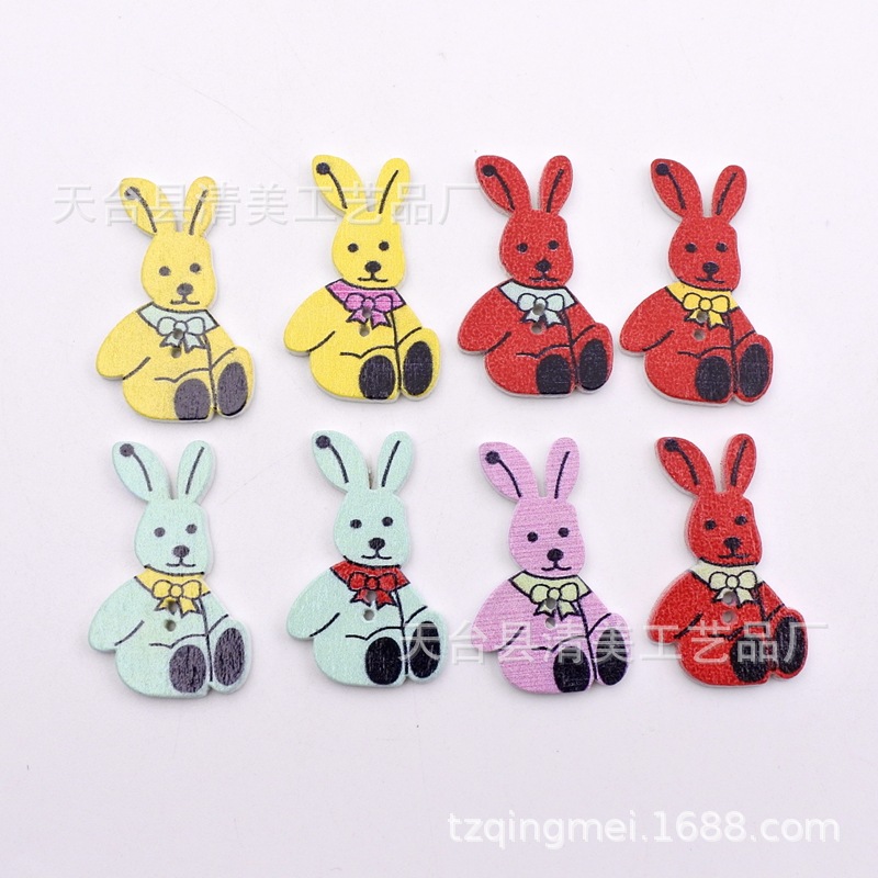 Conejo de orejas largas impreso sobre fondo blanco botón madera decoración Conejo de orejas largas 50 por paquete