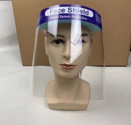 Transparent protective foam face mask with anti-fog film, blue elastic band, disposable isolation face shield