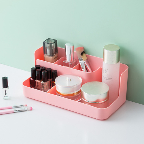 Nordic Plain Color Cosmetic Storage Box Plastic Desktop Divided Organizers Makeup Box Storage Box Wholesale