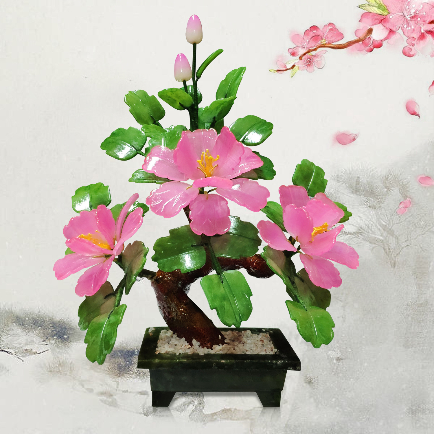 (2개) 자연 대형 옥 모란 꽃 거실 홈 액세서리 옥 공예 시뮬레이션 꽃 분재 분재 옥 조각 장식품