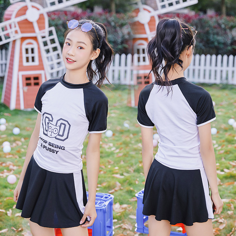 Traje de baño para niños lindos niñas falda dividida traje de dos piezas 9-14 años traje de baño de niña grande al por mayor