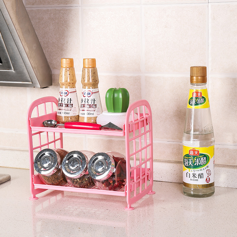 Creative two-layer hollow plastic storage rack desktop kitchen organizing rack bathroom double-layer cosmetics storage rack
