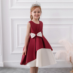 2024 New Arrival High-End Sleeveless Bow-Tie Spliced Evening Dress for Girls – Perfect for Piano Performances and Flower Girl Roles