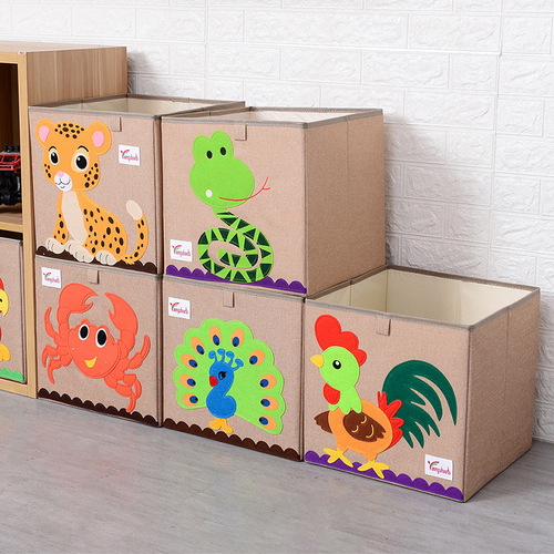 Home cotton and linen fabric storage box lattice cabinet toy storage box cartoon large-capacity storage basket building block storage box
