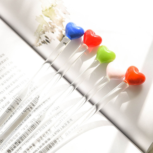 Factory direct selling mixing stick, love colorful glass stirring stick, cute creative long handle juice coffee with extended spoon