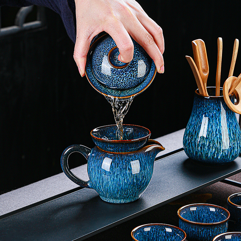 Tianmu jianzhan horno juego de té juego de Casa conjunto Jun horno cepillado Kung Fu juego de té simple tetera taza de té regalo