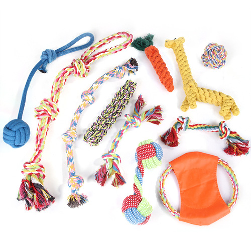 Wholesale pet teething supplies cotton rope toys, cat and dog knot toys, dog bite-resistant cotton knot set