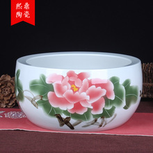 景德镇陶瓷鱼缸 手绘牡丹花时尚养鱼盆 家居摆件厂家批发陶瓷缸