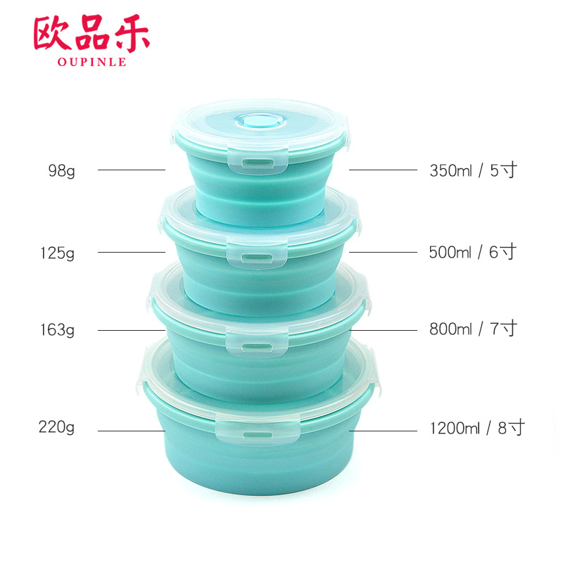 Fiambrera de silicona redonda horno microondas caja de conservación fresca plegable caja bento portátil empresa de plástico juego de tazones de conservación al por mayor