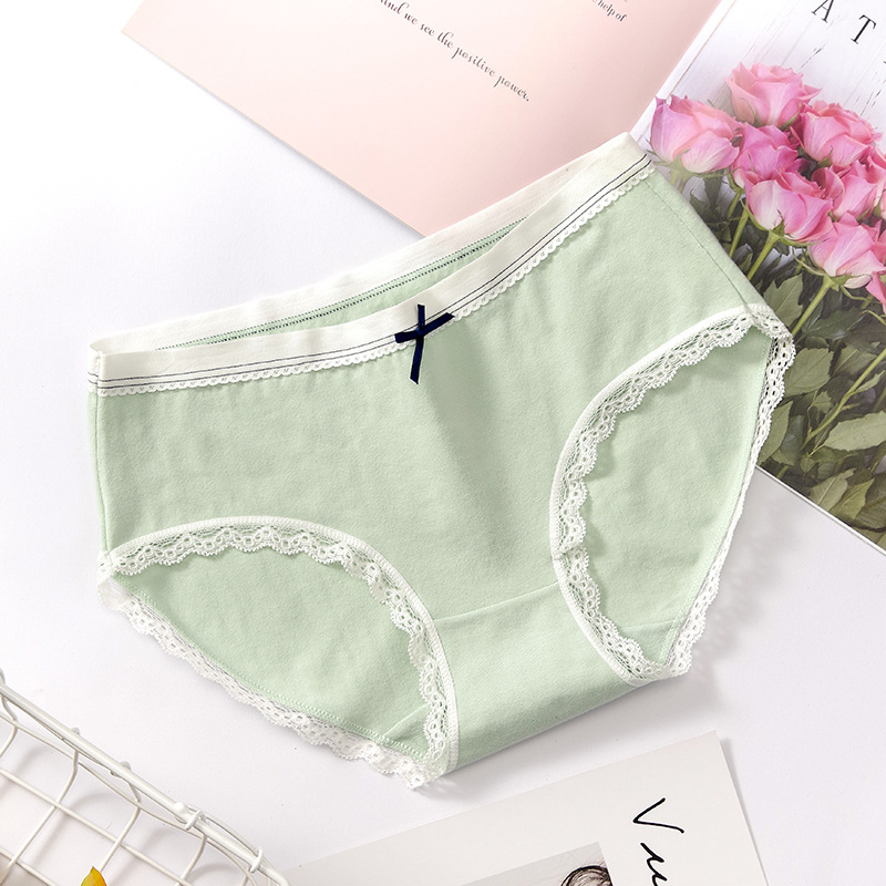 Nuevo algodón transpirable ropa interior de las mujeres más tamaño encaje media Cintura interior japonés dulce arco niña ropa interior al por mayor