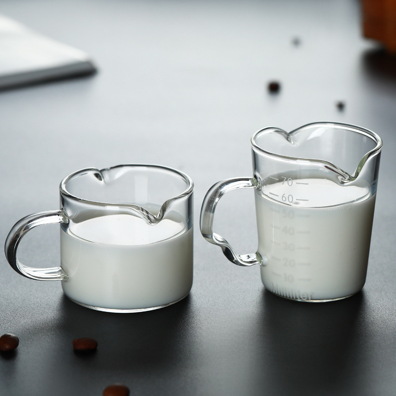 Glass Double-Spout Milk Cup, Milk Mixing Cup with Scale, Coffee Cup, Espresso Extraction Cup, Double-Spout Scale Cup, Water Cup