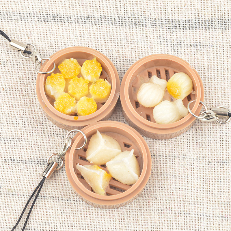 Creative Simulation Cantonese Morning Tea Snack Food Model Pendant Mini Breakfast Small Steamer Food Play Promotion Keychain
