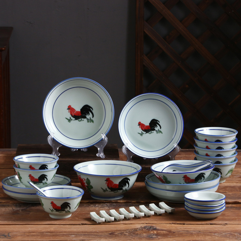 Vintage celadon Rooster bowl dish set ceramic tableware wholesale gift ceramic tableware Vintage celadon Rooster bowl dish set ceramic tableware wholesale gift ceramic tableware
