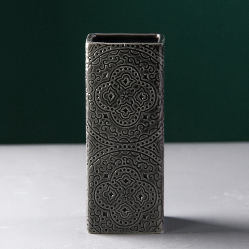 Titular de palillos de cerámica para la tienda de fideos palillos titular de la flor recta tarro de cerámica puro negro titular de la pluma titular de la tabla de almacenamiento