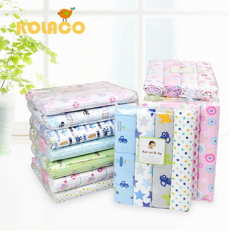 Cotton Flannel Fleece Cotton Flannel Baby Blanket Printed 4-Pack Swaddle Blanket Bed Sheetss Kolaco