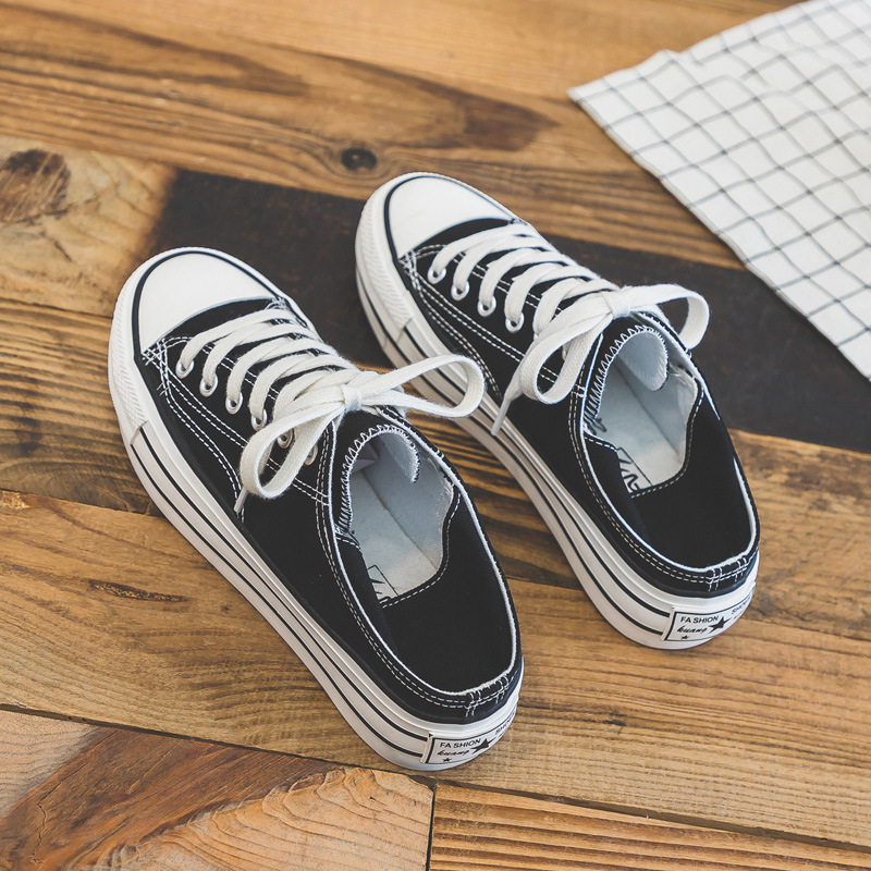 2020 Summer New Style One-Shoes Two-Wear Thick-Sole Half-Drag Canvas Shoes Women's Korean-Style All-Match One-Step Lazy Shoes