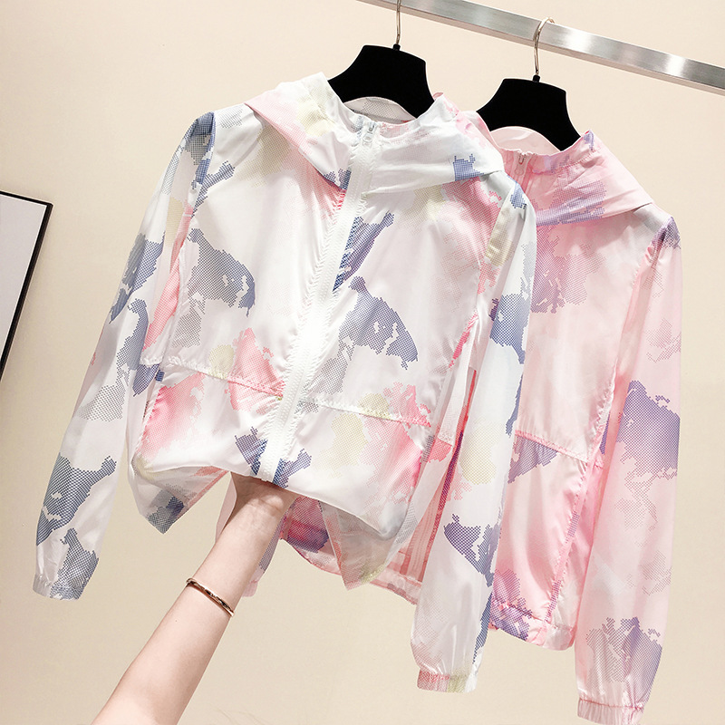 Sun Protection Clothing for Women 2025 Spring and Summer New Style Breathable Thin Loose Hooded Outdoor Long-Sleeved Sun Protection Clothing Printed Short Outwear