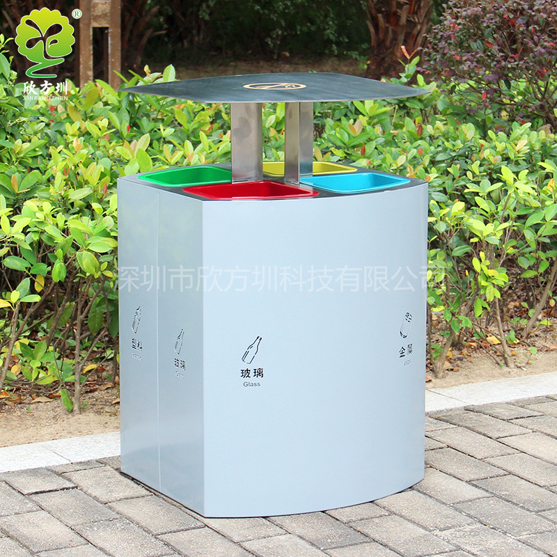 室外环卫分类垃圾桶不锈钢材质防水喷塑市政公园回收果皮箱回收箱