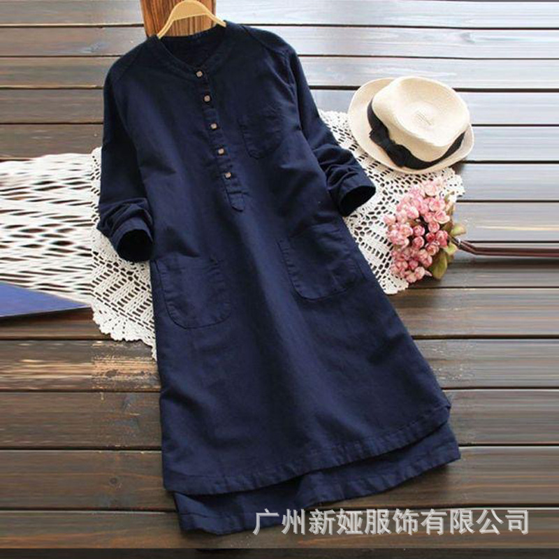 Autumn 2020 New Large Size Korean-style Loose All-match Slim Look Round Neck Long-sleeved Solid Color Cotton and Linen Dress Autumn 2020 New Large Size Korean-style Loose All-match Slim Look Round Neck Long-sleeved Solid Color Cotton and Linen Dress