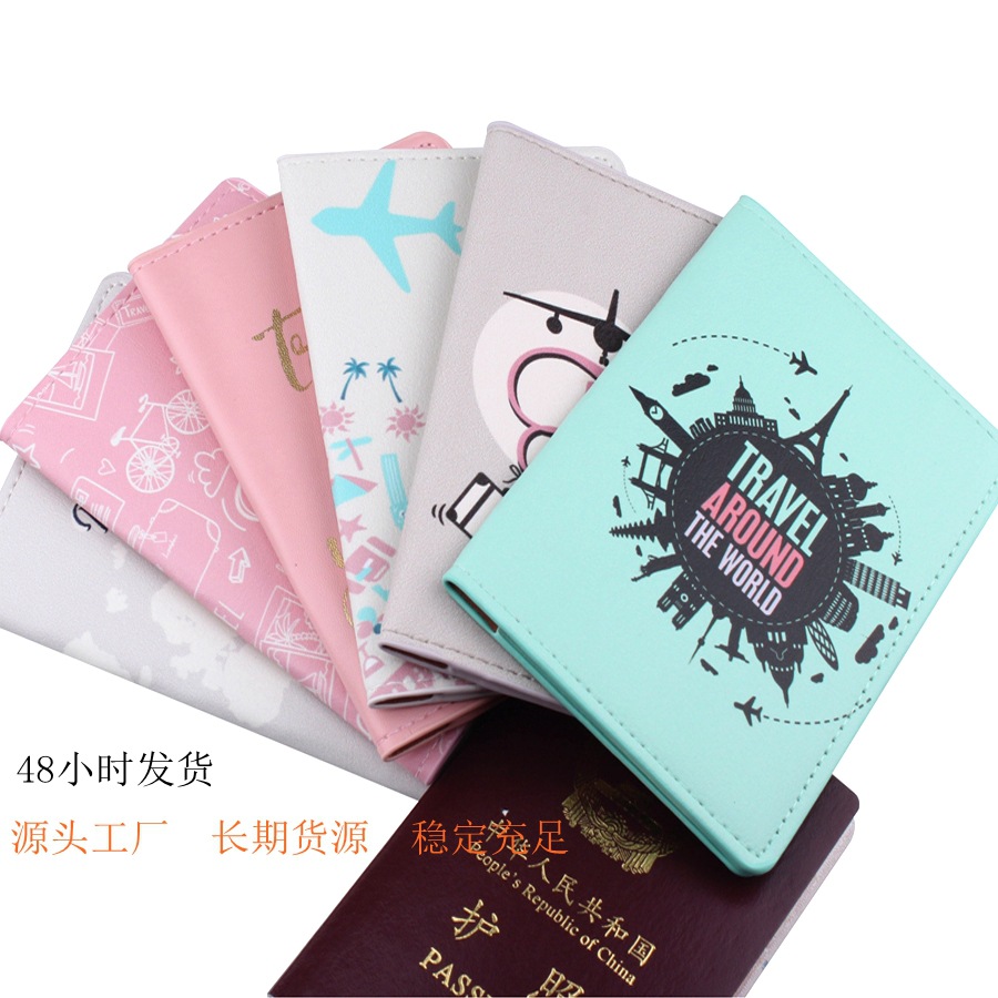 Estilo coreano nueva impresión digital de color multifuncional bolsa de pasaporte cubierta de cuero PU suministros de viaje de aviones