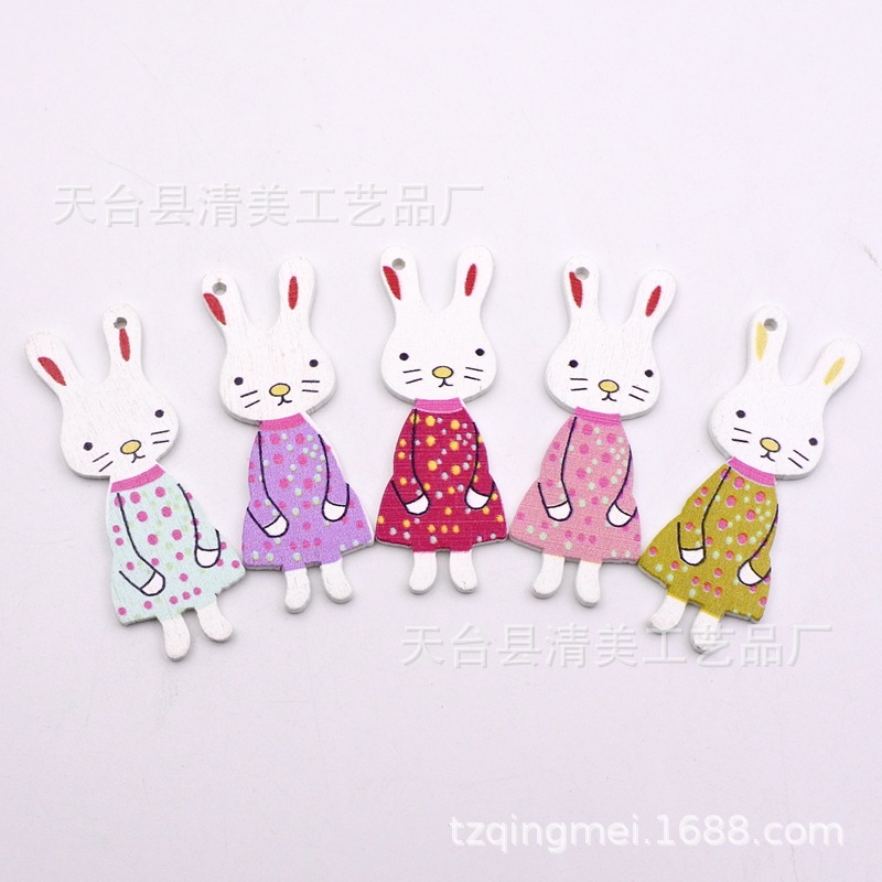 20*55mm blanco estampado gran botón de conejo decoración de madera botón de madera de conejo 50 por paquete