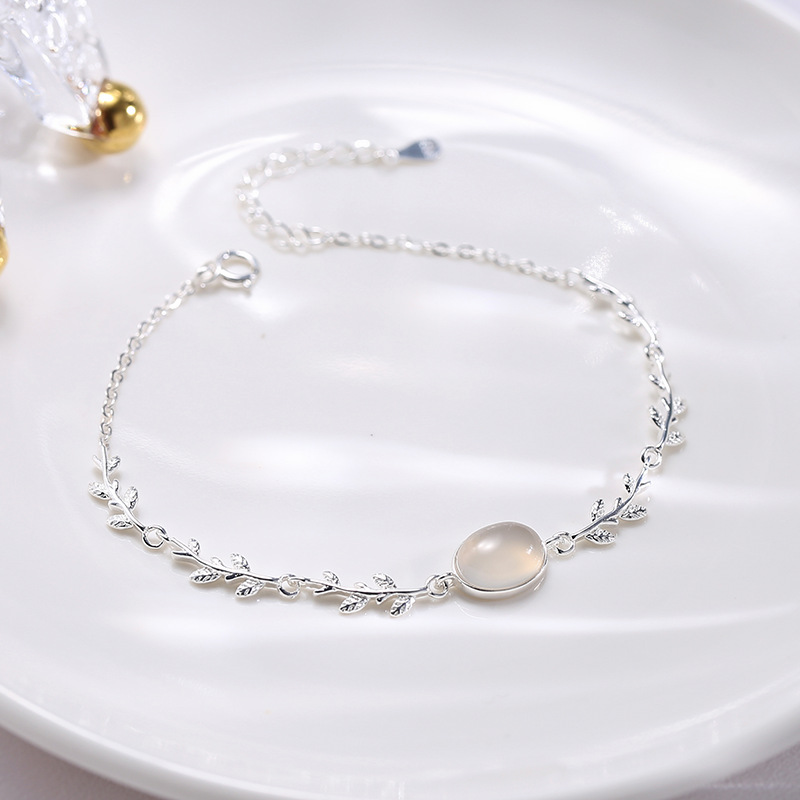 Wanying Jewelry Leaf Bracelet Women's S925 Sterling Silver Korean Style Mori Style Girlfriend Gift ins Cold Style Light Luxury Accessories