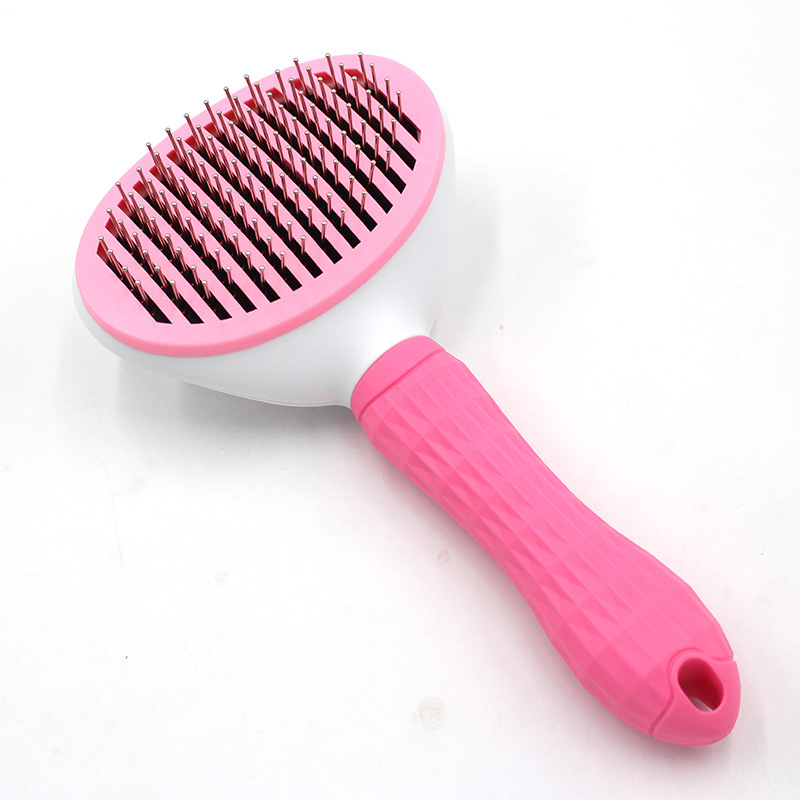 Nuevo peine para mascotas (aguja fina aguja gruesa) belleza pelo masaje perro peine mango de plástico auto-limpieza peine gato y perro cepillo