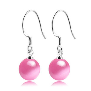 Cross-Border Simple S925 Sterling Silver Pink Cat's Eye Stone Ear Hook Women's Long Earrings Earrings Silver Jewelry Manufacturer