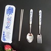Blue and white tableware, box, set, chopsticks, spoon, fork, Birthday gift, 3 piece set, wholesale