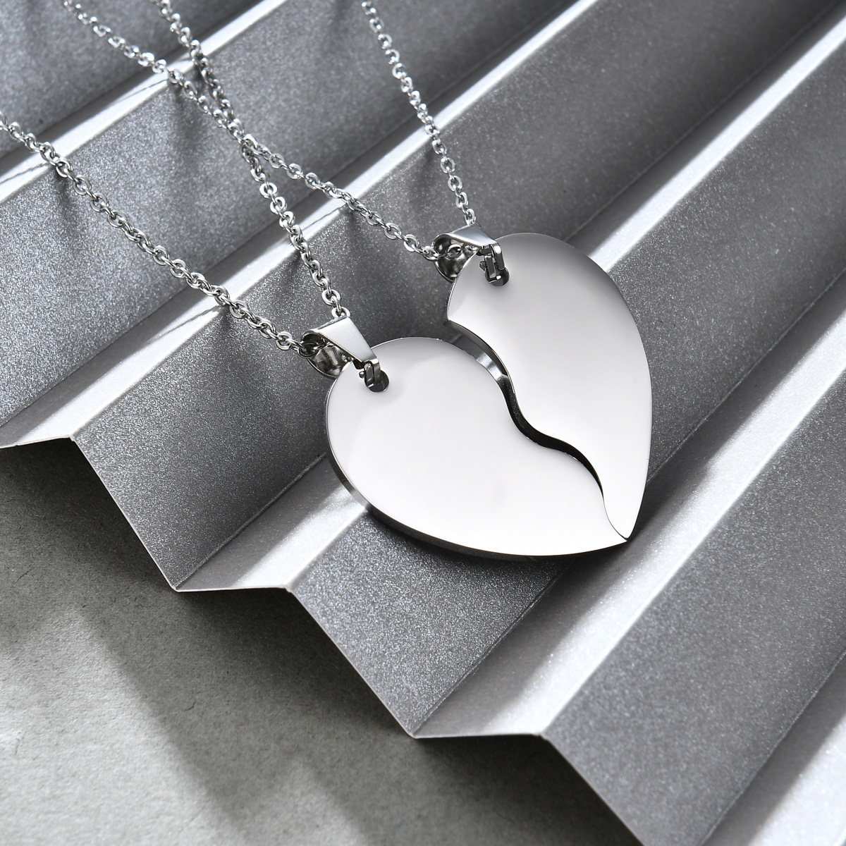 Collier puzzle en acier inoxydable 35 mm en forme de cœur, gravure laser à faire soi-même, pour couple, style simple et tendance, pour femme._voghion.com