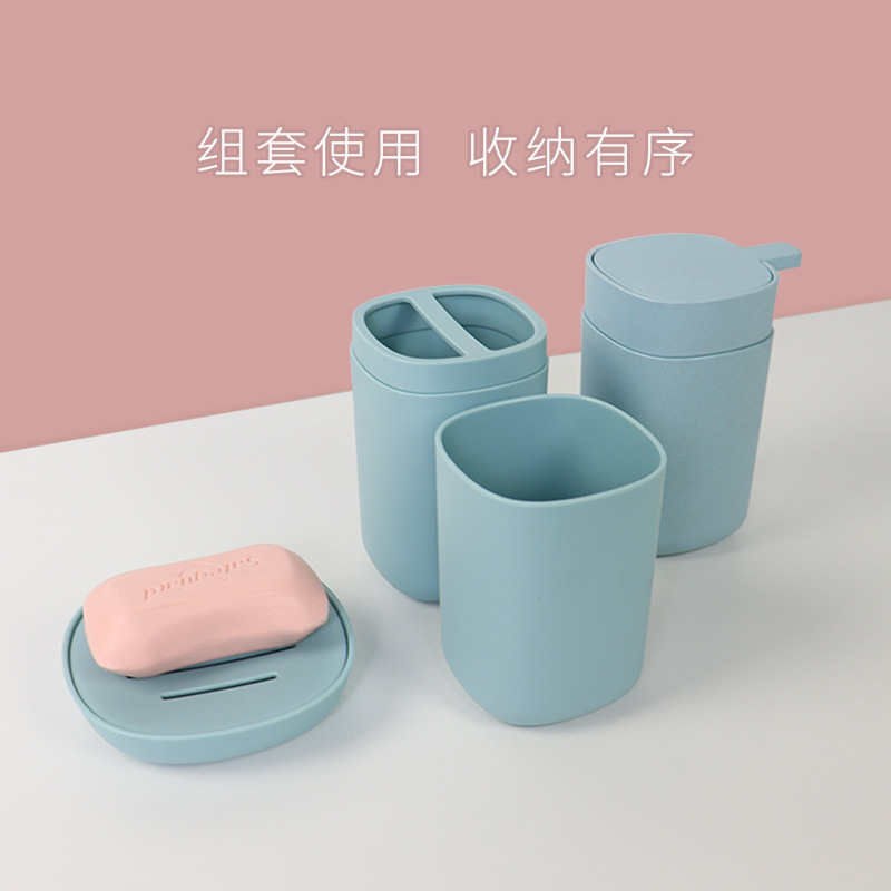 Amazon simple moda Hotel baño suministros Promoción de publicidad de plástico seis piezas Kit de lavado de baño