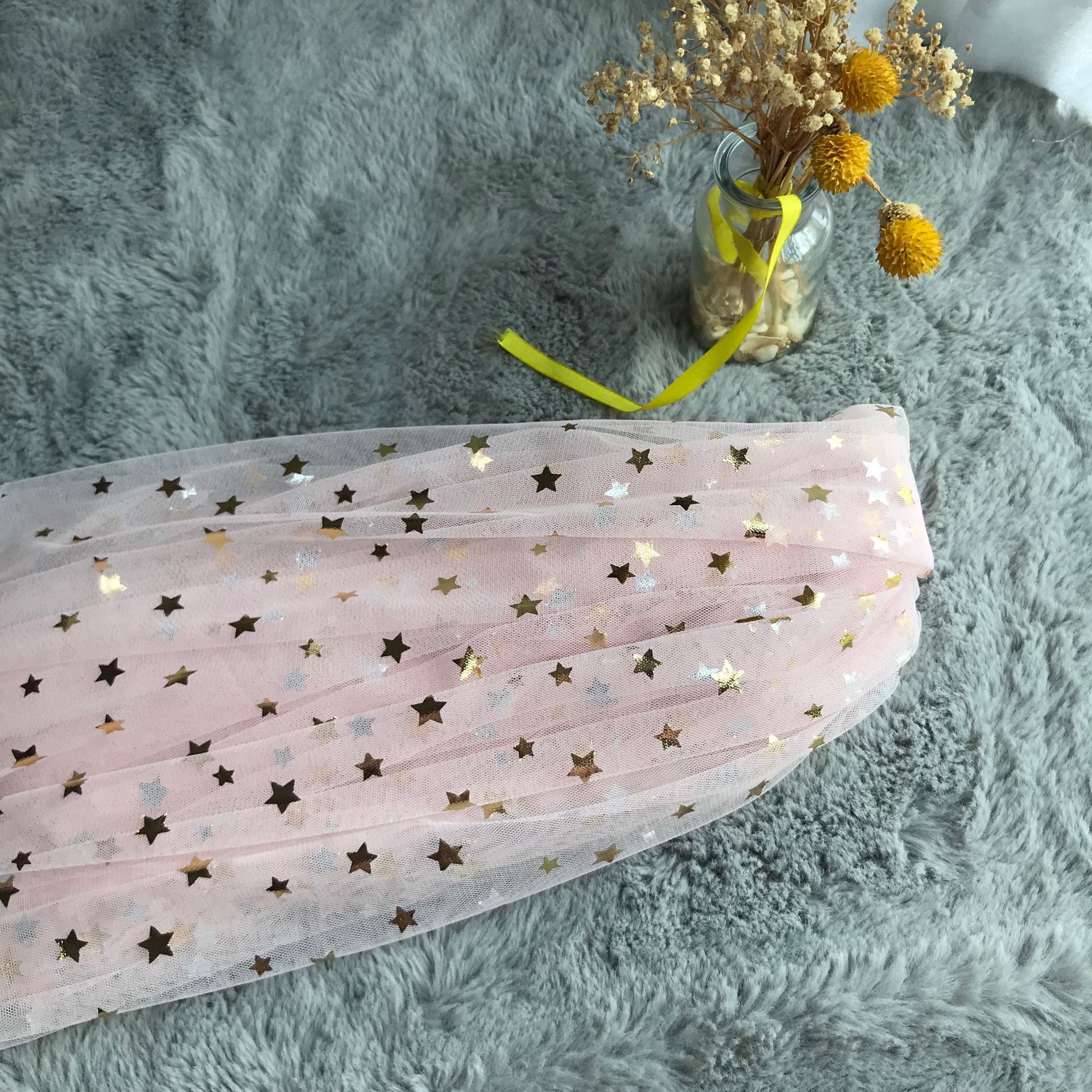 Malla hexagonal post-procesamiento dorado plata caliente tamaño estrella malla Golden Star tela gasa falda Han tela de la ropa de los niños