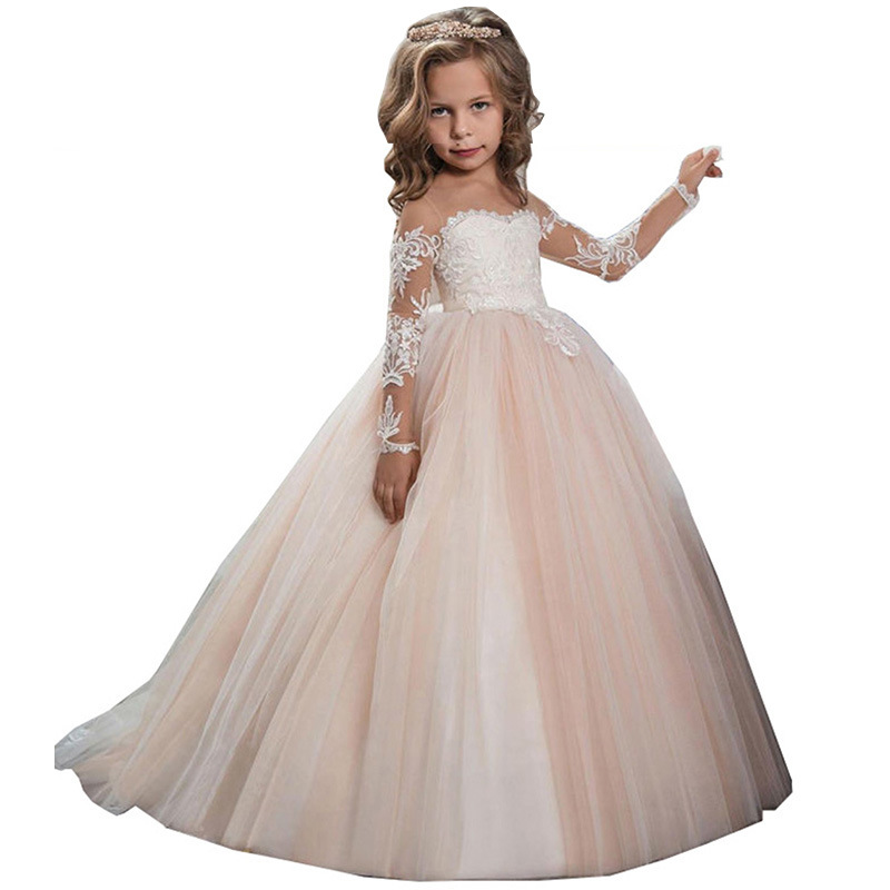 Robe de princesse pour fille avec longue traîne, idéale pour les demoiselles d'honneur, les représentations de piano, les mariages et autres occasions spéciales. Vêtements pour enfants 【Prévente | Expédié sous 15 jours】_voghion.com