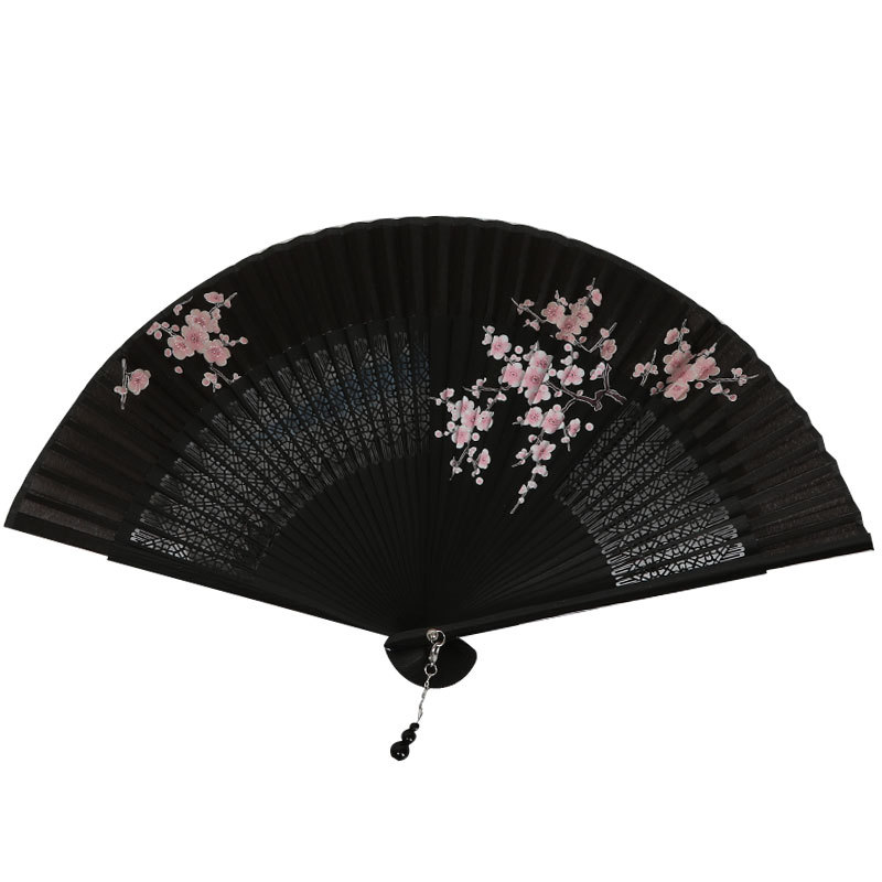 Ventilador de viento hecho a mano al por mayor de la fábrica ventilador plegable de estilo chino de las mujeres clásico Hanfu pintura en aerosol ventilador de bambú ventilador de la danza