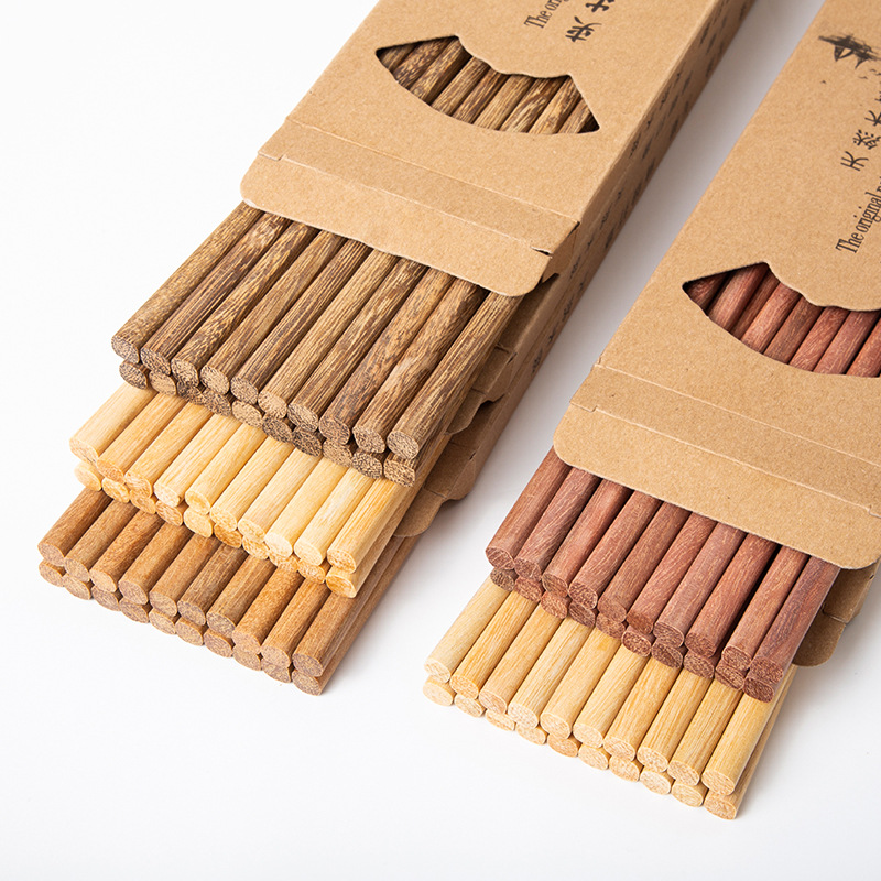 厂家直销木筷 鸡翅木筷子10双盒装 无漆无蜡红木筷子家用实木筷子