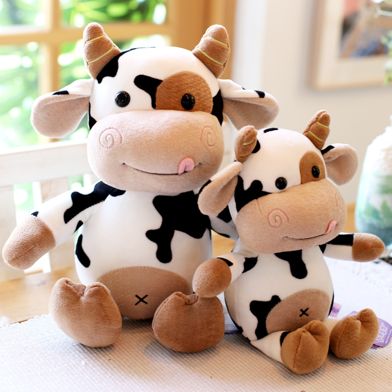 Lindo becerro juguete de peluche blanco y negro leche vaca muñeca Linda vaca muñeca almohada regalo de cumpleaños