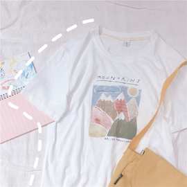 跑量款 手绘卡通短袖T恤女夏装新款韩版女式宽松学生衣服上衣女装